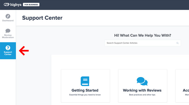 Screenshot of HighYa's Business Support Center