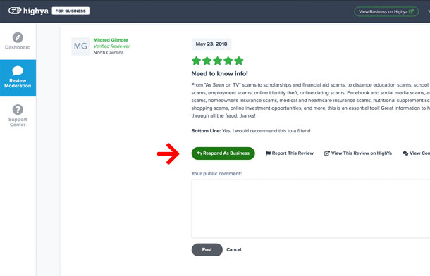 HighYa Business Account Review Moderation